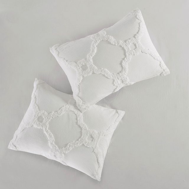Olliix by Madison Park 3 Piece White Full/Queen Pacey Tufted Cotton Chenille Geometric Coverlet Set-4