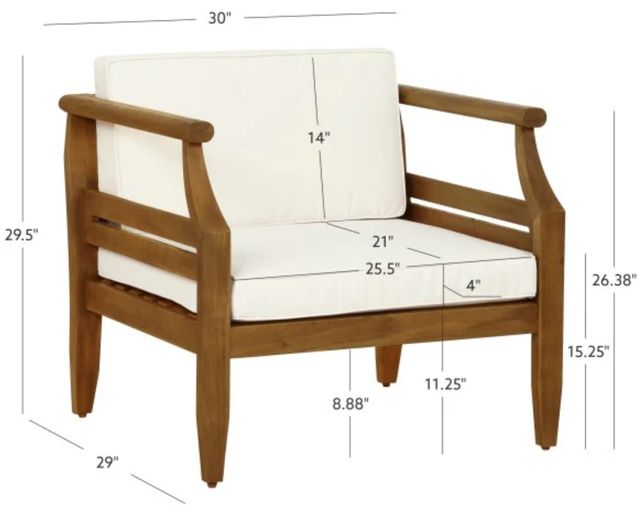 Linon Corolla 2-Piece Beige/Brown Acacia/Fabric Outdoor Club Chair Set-2