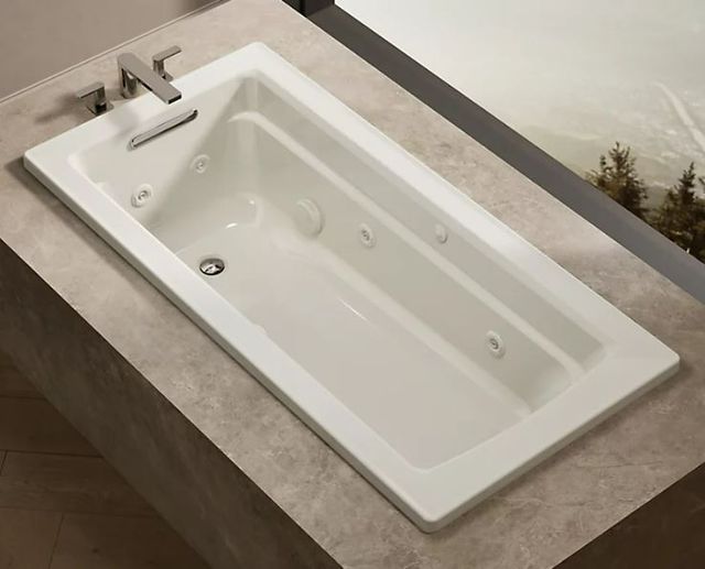 KOHLER® Archer® Biscuit 66" x 32" Drop-In Whirlpool Bath with Bask® Heated Surface-1