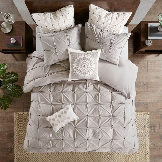 Olliix by INK+IVY 3 Piece Grey King/California King Masie Elastic Embroidered Cotton Comforter Set-1