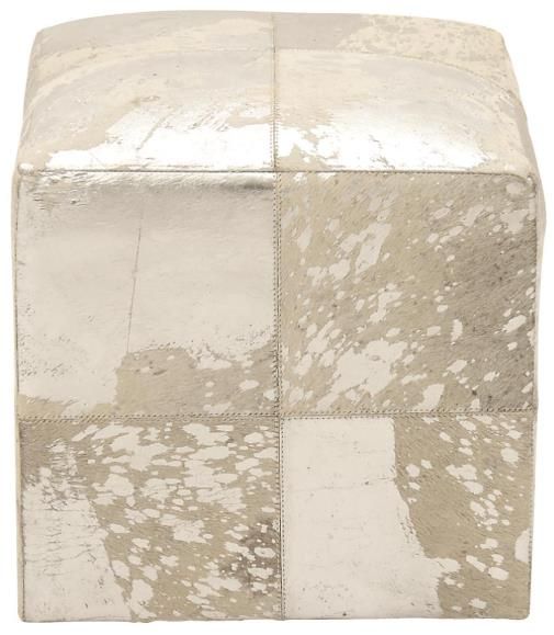 Deco Marche U Select Beige/Silver Ottoman with Patchwork Pattern-1