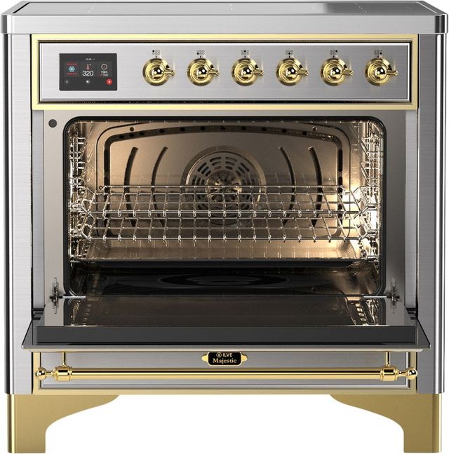 Ilve® Majestic III 36" Stainless Steel Pro Style Induction Range with Solid Door and Brass Trim-1