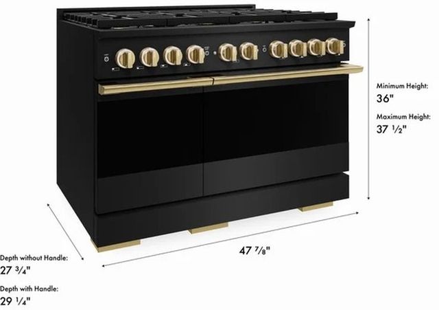 ZLINE Marino 48" Black Stainless Steel Pro Style Gas Range with 8-Burner and Polished Gold Accents-2