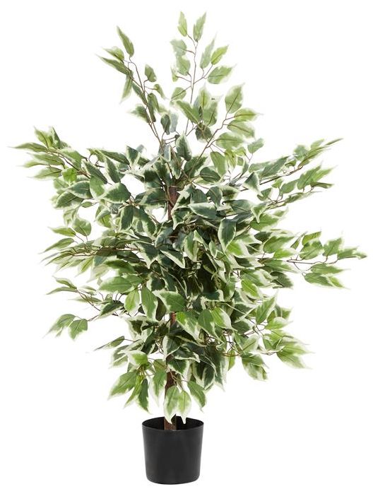 Deco Marche Green Faux Foliage Ficus Artificial Tree with Realistic Leaves and Black Plastic Pot-1