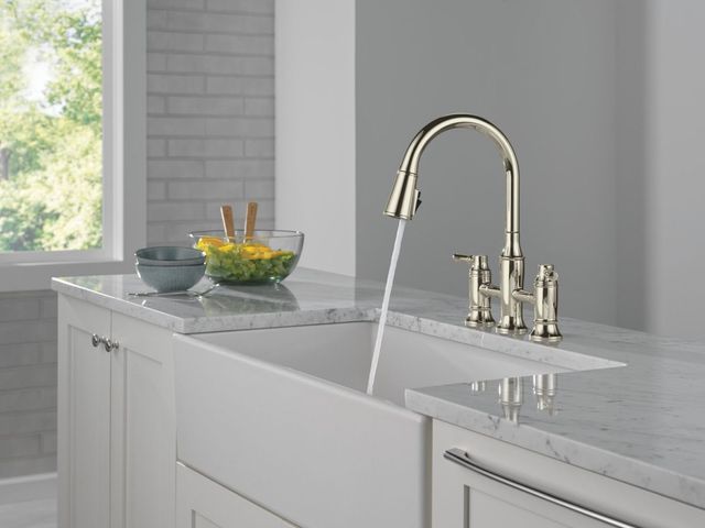 Delta Renaldi® Lumicoat® Polished Nickel Two Handle Bridge Kitchen Faucet-3