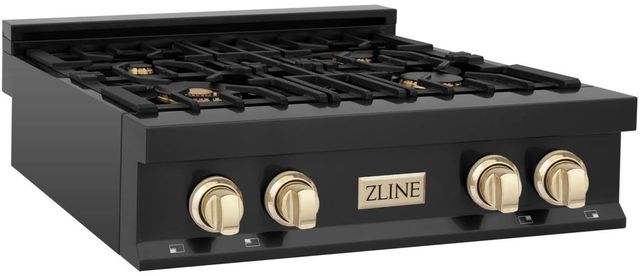 ZLINE Autograph Edition 30" Black Stainless Steel Gas Rangetop with Polished Gold Accents-1