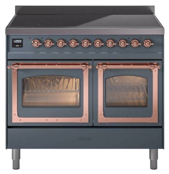 Ilve® Nostalgie II Noblesse 40'' Blue Gray Pro Style Induction Range with Copper Trim-0