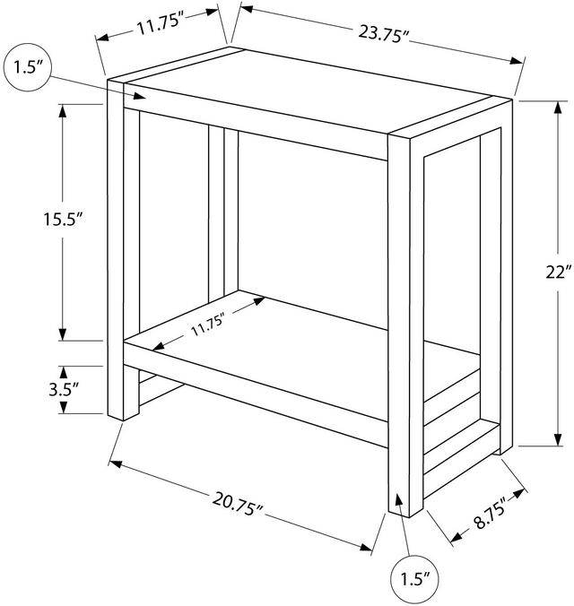 Monarch Specialties Inc Grey 22" Accent Table with Black Frame -3