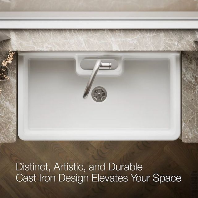 KOHLER® Farmstead® White 45" 3-Faucet Hole Top/Wall-Mount Single-Bowl Workstation Farmhouse Kitchen Sink with Painted White Underside-3