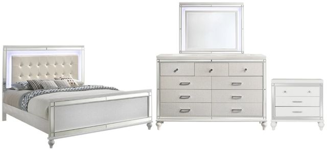 New Classic® Home Furnishings Valentino 4-Piece White King Panel Bedroom Set-0