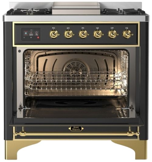 Ilve® Majestic III 36" Graphite Matte Pro Style Dual Fuel Natural Gas Range with Solid Door and Brass Trim-1