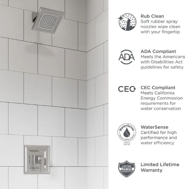 American Standard Town Square® S Polished Nickel Shower Trim Kit with Water-Saving Showerhead and Lever Handle-3