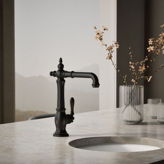 KOHLER® Artifacts® Matte Black Single-Handle Bar Sink Faucet-1