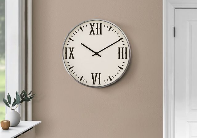 Monarch Specialties Inc. Silver 20" Round Wall Clock with Roman Numerals on White Background-2