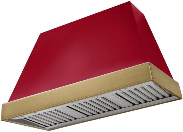 AGA Euclid 48" Piccadilly Red Wall Mounted Range Hood  with Antique Brass Trim-0