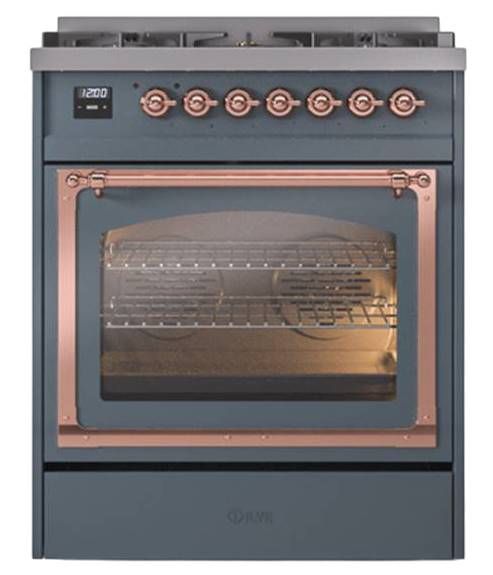 Ilve® Nostalgie II Noblesse 30" Blue Gray Pro Style Dual Fuel Range with Copper Trim-1