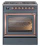 Ilve® Nostalgie II Noblesse 30" Blue Gray Pro Style Dual Fuel Range with Copper Trim-1