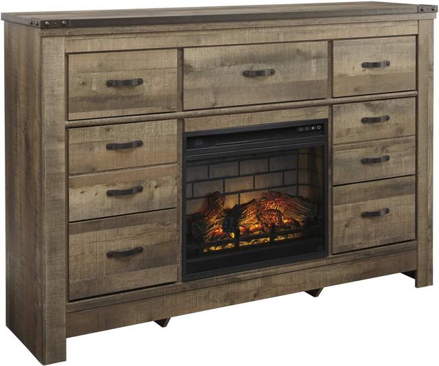 Signature Design by Ashley Trinell Brown Dresser with Electric Fireplace