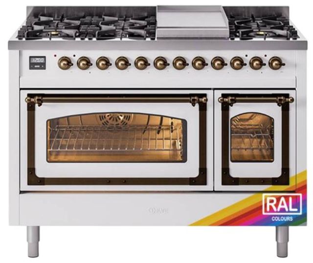 Ilve® Nostalgie II Noblesse 48'' Custom RAL Color Pro Style Dual Fuel Range with Burnished Trim-0