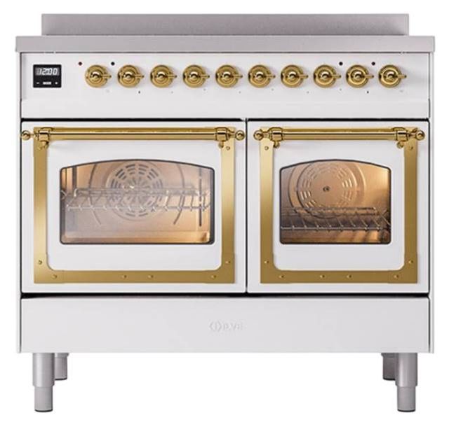 Ilve® Nostalgie II Noblesse 40'' White Pro Style Induction Range with Brass Trim-1
