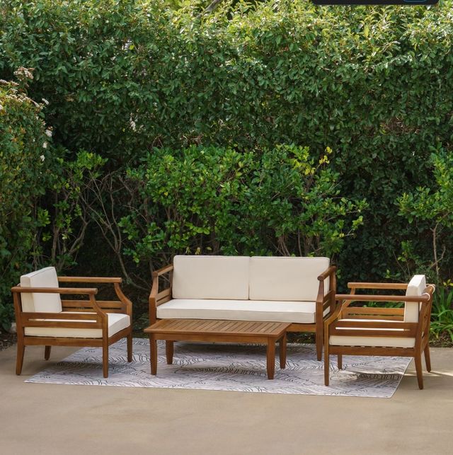 Linon Corolla 4-Piece Beige/Brown Acacia/Fabric Outdoor Conversation Set-1