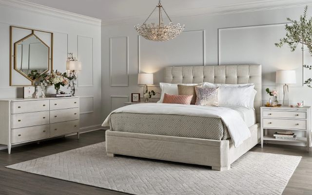 Universal Explore Home™ Love. Joy. Bliss. Miranda Kerr Home Uptown Pewter Queen Upholstered Panel Bed-1