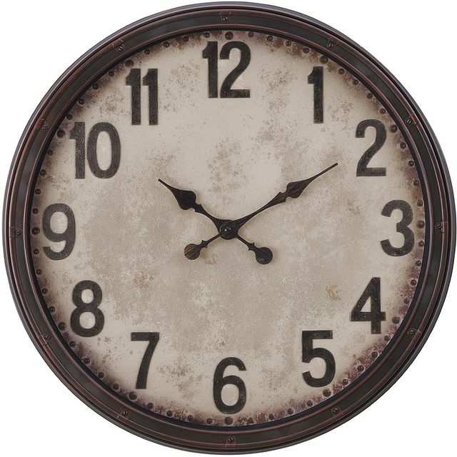Monarch Specialties Inc. Antique Brown 20" Round Wall Clock with Standard Numbers on Distressed Brow-0
