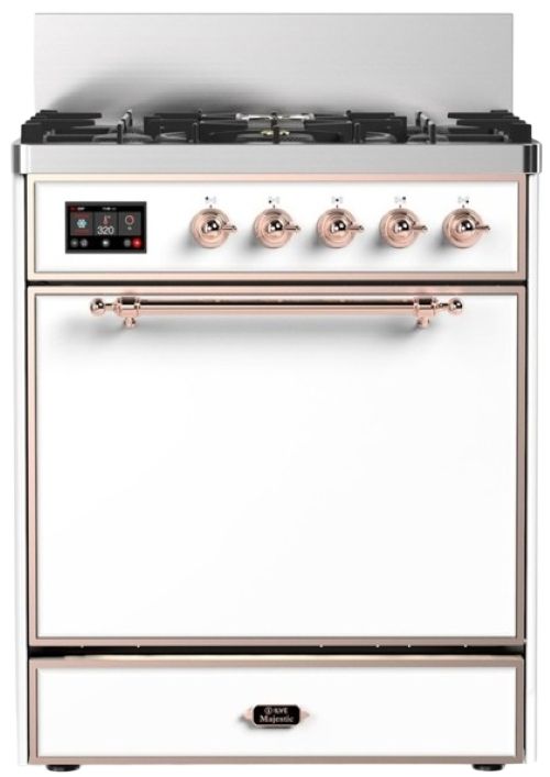 Ilve® Majestic III 30" White Pro Style Dual Fuel Natural Gas Range with Solid Door and Copper Trim-0