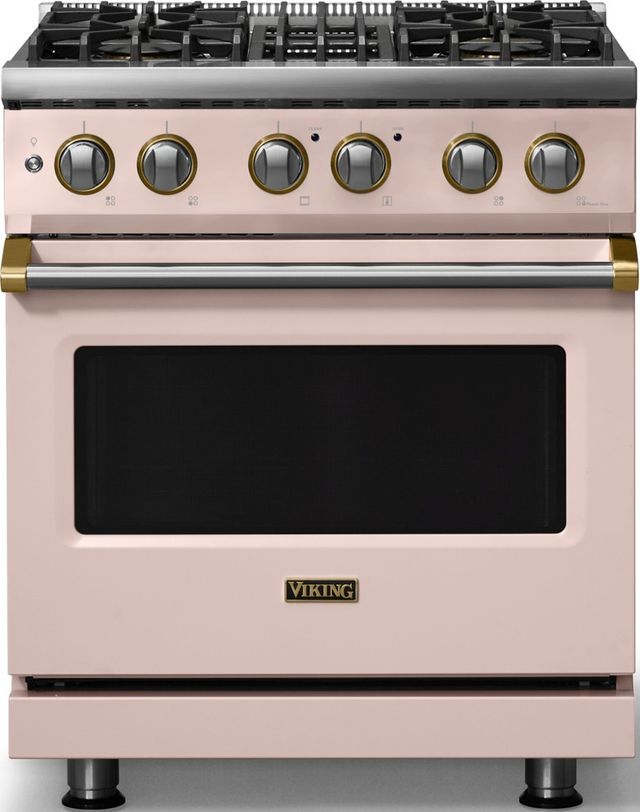 Viking® 5 Series 30" Blush Pro Style Dual Fuel (NG) Range with Brushed Brass Trim-0