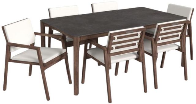 Flexsteel® Nova 7-Piece Brown/Natural Acacia Wood/Canvas Outdoor Dining Table Set