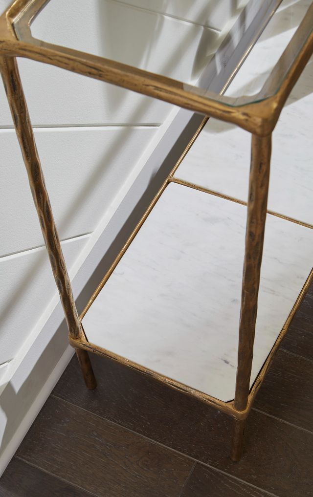 Signature Design by Ashley® Ryandale Glass Top Sofa Table with Antique Brass Base-3