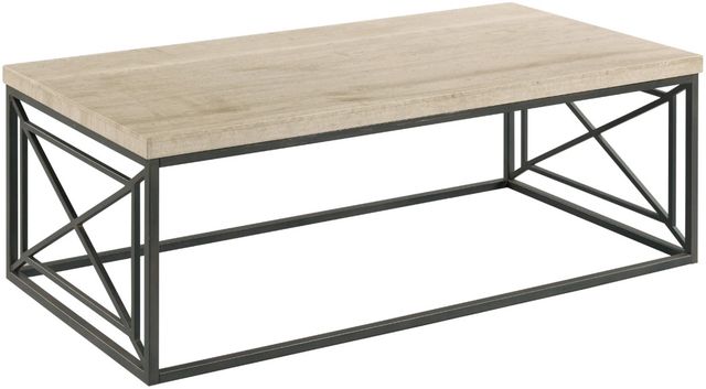 Hammary® Vonne Natural Vein Travertine Top Rectangular Coffee Table with Oiled Black Base-0