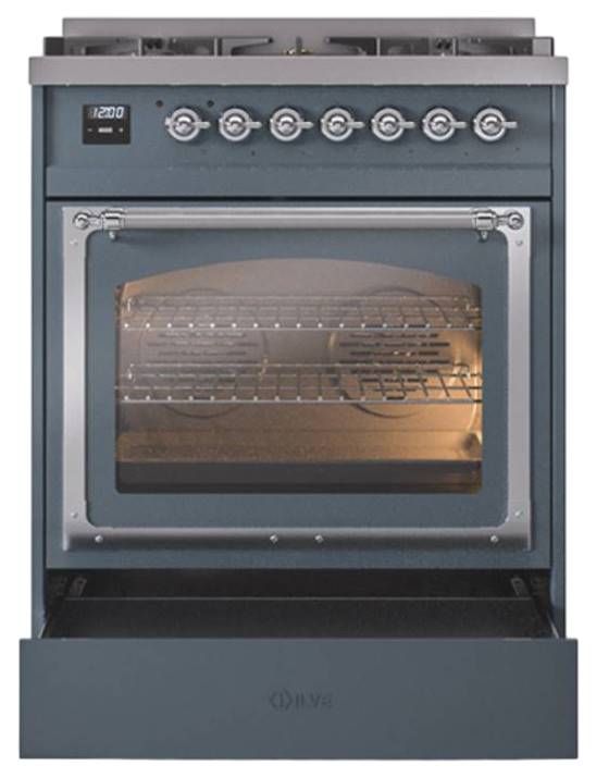 Ilve® Nostalgie II Noblesse 30" Blue Gray Pro Style Dual Fuel Range with Chrome Trim-3