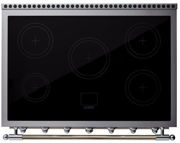 La Cornue CornuFé 90 Albertine 36" Quintessential Orange Pro Style Induction Range with Brushed Brass Trim-1