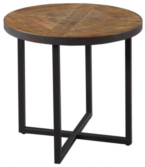 Emerald Home Denton Antique Pine Round End Table with Steel Gray Base-0