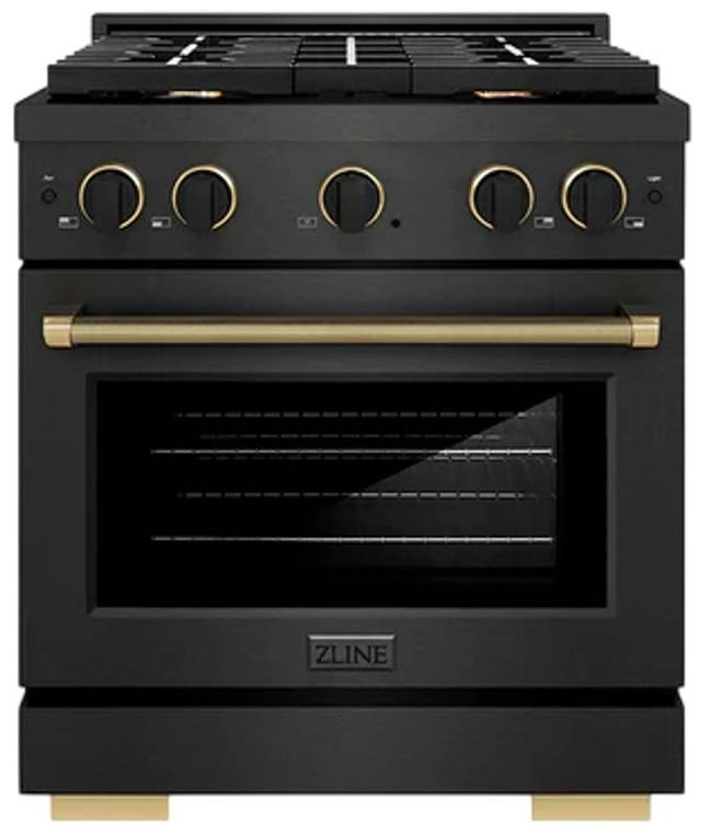 ZLINE Designer Collection Paramount 30" Black Satin Stainless Steel Gas Range with 4 Burner Cooktop and Convection Gas Oven-0