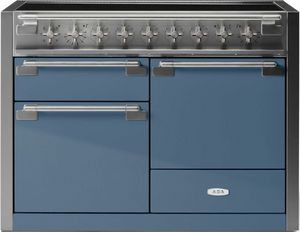 Front view of the AGA™ Elise 48" Stainless Steel Pro Style Induction Range with Stone Blue Door
