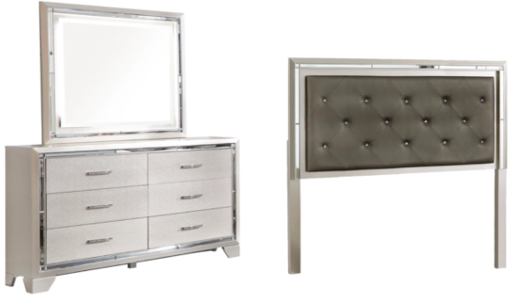 Signature Design by Ashley® Lonnix 3-Piece Silver Finish Queen Upholstered Panel Headboard Set-0