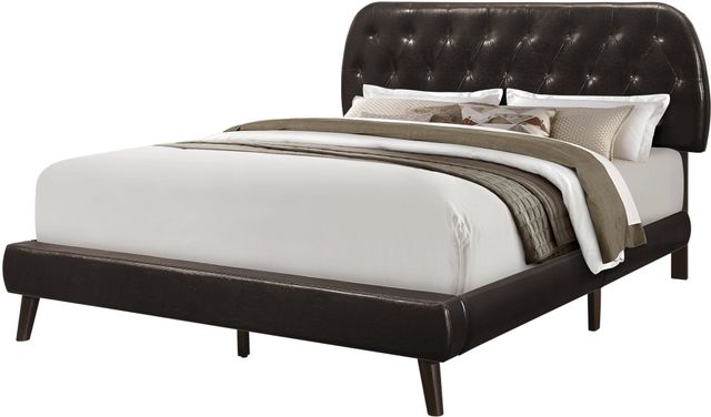 Monarch Specialties Inc. Brown Leather with Wood Leg Queen Bed-0