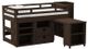 Elements International Cali Kids Brown Full Loft Bed with Staircase, Roller Desk, Open Shelf Unit, and Two Drawer Unit-0