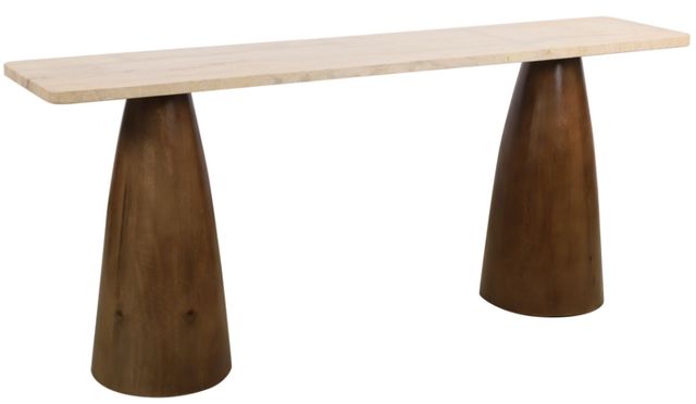 Home Trends & Design Breton Travertine Console Table with Walnut Base-0