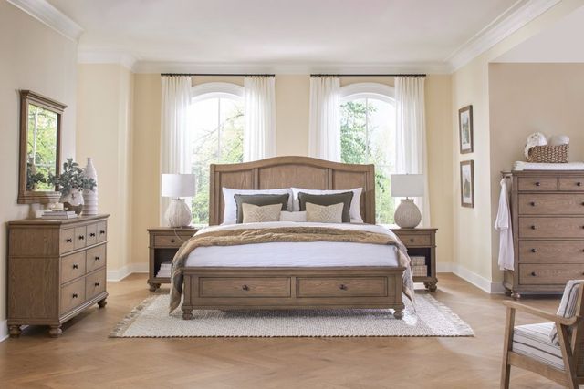 aspenhome® Oxford Tan Queen Sleigh Storage Bed-1