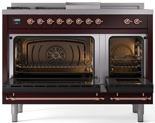 Ilve® Nostalgie II Series 48" Burgundy Pro Style Dual Fuel Range-1