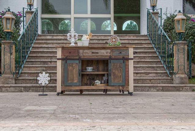International Furniture Direct Antique Brown 3-Drawer Kitchen Island-1