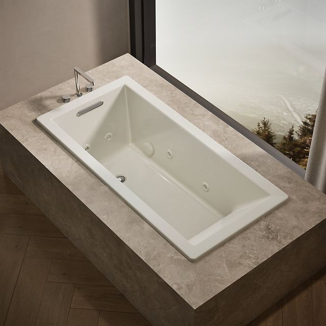 KOHLER® Underscore® Biscuit 66" x 32" Drop-In Heated Whirlpool Bath-1