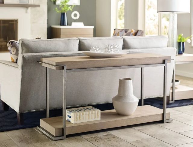 Hammary® Huron Blonde Oak Sofa Table with Antique Brass Frame-1