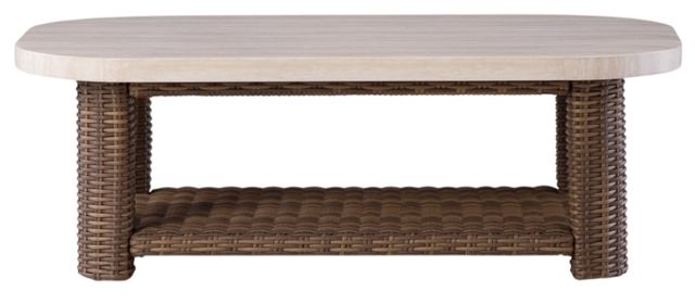 Signature Design by Ashley® Dolan Creek Beige Aluminum/Wicker Outdoor Rectangular Cocktail Table with Brown Base-2