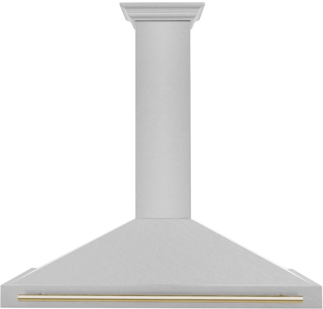 ZLINE Autograph Edition 48" Satin Stainless Steel Convertible Wall Mounted Range Hood with Polished Gold Handle-0