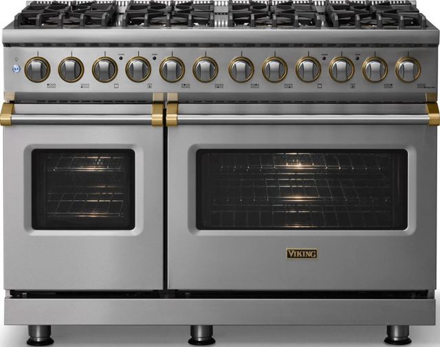 Viking® 5 Series 48" Stainless Steel Pro Style Dual Fuel (LP) Range with Brushed Brass Trim-2