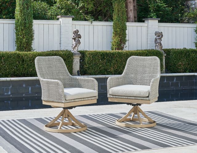 Signature Design by Ashley® Seton Creek 2-Piece Gray Aluminum/Resin Outdoor Dining Swivel Chair-1